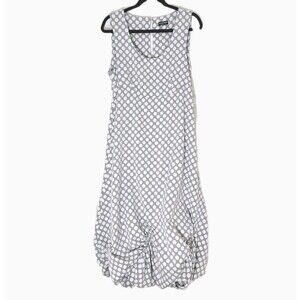 NOR Denmark Architectural Bubble Hem Grey Polka Dot Midi Dress Mod Size M NWOT